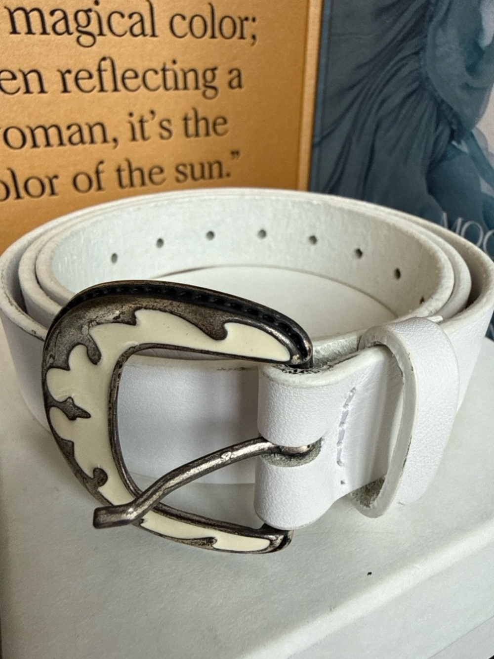 Magda Butrym White Leather Belt One Size Statement Buckle